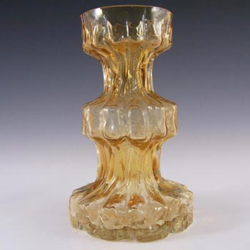 Ingrid/Ingridglas 1970\'s Amber Glass Bark Textured Vase