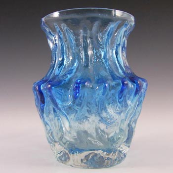 Ingrid/Ingridglas 1970\'s Blue Glass Bark Textured Vase
