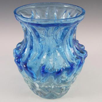 Ingrid/Ingridglas 1970's Blue Glass Bark Textured Vase