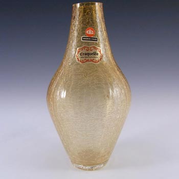 Ingrid/Ingridglas Amber 'Crackle' Glass Vase - Labelled