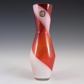 Tajima Glass (TG) Japanese Red & White Art Glass Vase - Labelled
