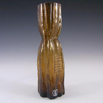 Lindshammar Swedish Amber Textured Glass Vase - Labelled
