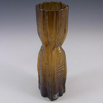 Lindshammar Swedish Amber Textured Glass Vase - Labelled