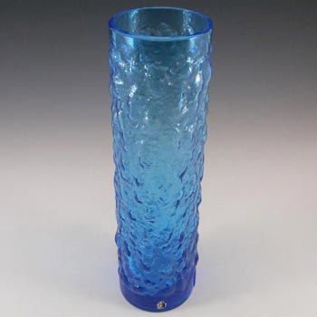 JC Swedish Blue Glass Bark Textured Vase - Labelled