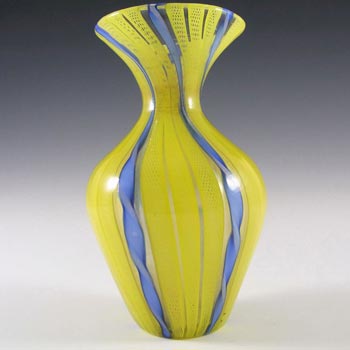 Murano 1950's Zanfirico Filigree + Aventurine Glass Vase