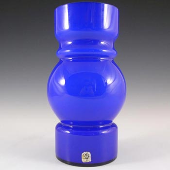 Lindshammar / JC 1970\'s Swedish Blue Hooped Glass Vase