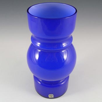Lindshammar / JC 1970's Swedish Blue Hooped Glass Vase