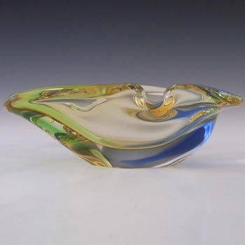 Czech Yellow, Green & Blue Glass Sculpture Bowl