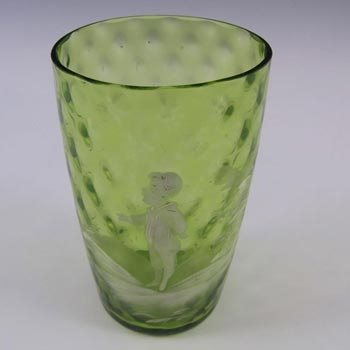 Mary Gregory Bohemian Hand Enamelled Green Glass Tumbler
