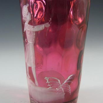 Mary Gregory Bohemian Hand Enamelled Cranberry Glass Tumbler