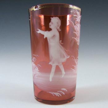 Mary Gregory Bohemian Hand Enamelled Red Glass Tumbler