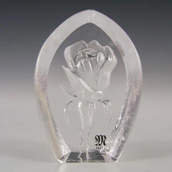 Mats Jonasson Glass Rose Flower Paperweight - Signed