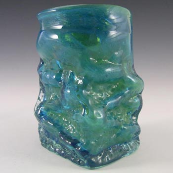 Mdina Maltese 1970's Blue & Green Bark Textured Glass Vase