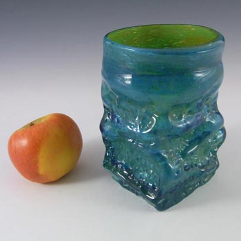 Mdina Maltese 1970's Blue & Green Bark Textured Glass Vase