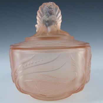 Walther & Söhne Art Deco Pink Glass 'Nymphen' Trinket Bowl Large