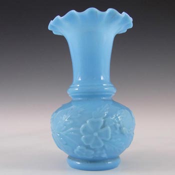 French Victorian Vintage Blue Milk Glass 'Floral' Vase
