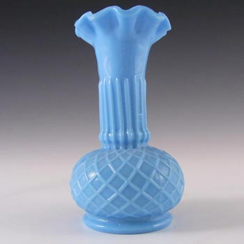 French Victorian Vintage Blue Milk Glass 'Diamond' Vase