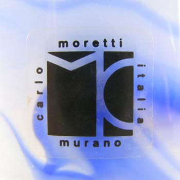 Carlo Moretti Marbled Blue & White Murano Glass Vase - Label