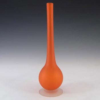Carlo Moretti Satinato Orange Murano Glass Stem Vase