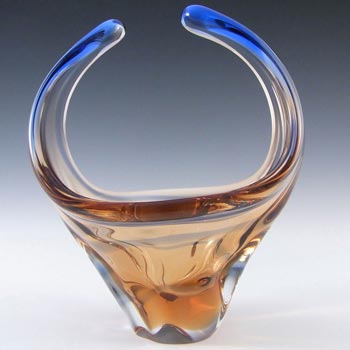 Mstisov/Moser Czech Amber & Blue Glass Organic Vase