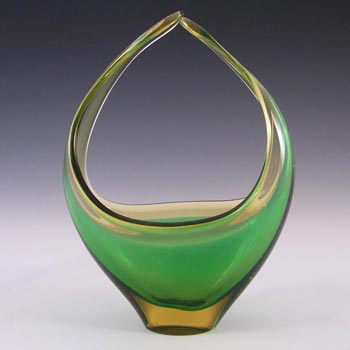 Murano Green/Amber Sommerso Glass Organic Sculpture Bowl