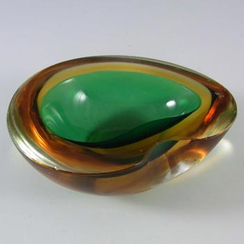 Murano Geode Green & Amber Sommerso Glass Kidney Bowl