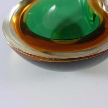 Murano Geode Green & Amber Sommerso Glass Kidney Bowl