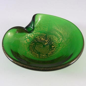 Murano 1950's Green & Gold Leaf Glass Biomorphic Bowl
