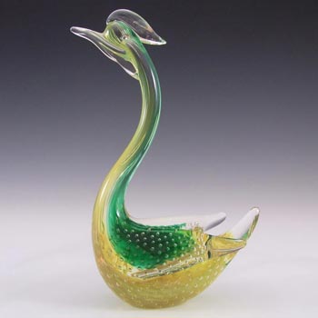 (image for) Murano Green + Yellow Glass Bubble Swan Sculpture