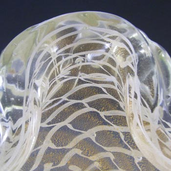 Murano Gold Leaf & White Filigree Glass Sculpture Bowl