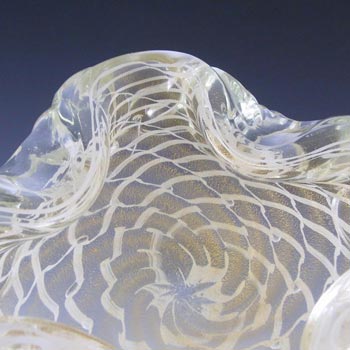 Murano Gold Leaf & White Filigree Glass Sculpture Bowl
