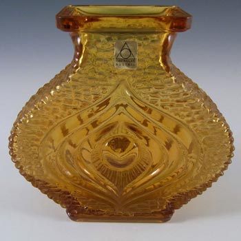 Oberglas Amber Glass Textured 'Eye' Vase - Labelled