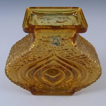 Oberglas Amber Glass Textured 'Eye' Vase - Labelled