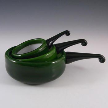 Holmegaard Palet 3 x Green Cased Glass 'Herring' Bowls by Michael Bang