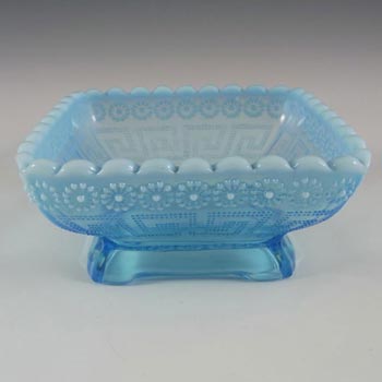 Victorian Blue Pearline Glass 'Daisy + Greek Key' Bowl