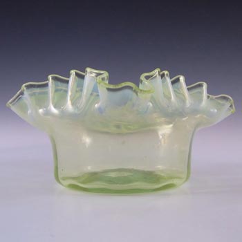 Victorian 1880's Opalescent Green Glass Antique Bowl