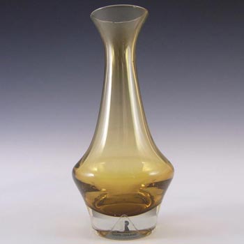 Riihimaki / Riihimaen Lasi Oy Finnish Amber Glass Vase - Label