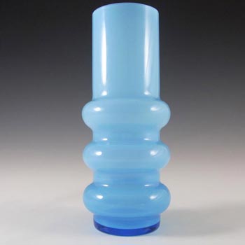 Ryd Glasbruk Swedish / Scandinavian Blue Glass Hooped 8\" Vase