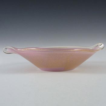 Salviati Murano Pink Glass Gold Leaf Bowl - Labelled