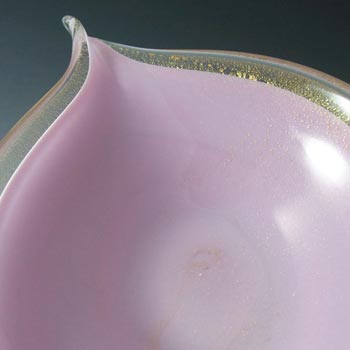 Salviati Murano Pink Glass Gold Leaf Bowl - Labelled