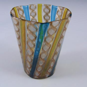 Salviati Murano Zanfirico & Aventurine Glass Tumbler/Vase