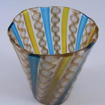 Salviati Murano Zanfirico & Aventurine Glass Tumbler/Vase