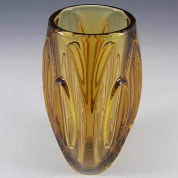 Rosice Sklo Union 8" Amber Glass Lens Vase Rudolf Schrötter