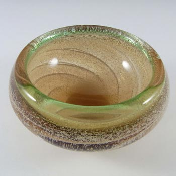 Skrdlovice #8318 Czech Amber & Green Glass Bowl by Ladislav Palecek
