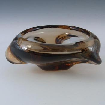 Skrdlovice Czech Smoky Brown Glass Sculpture Bowl