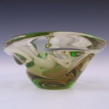 Skrdlovice Czech 1960's Amber + Green Cased Glass Bowl