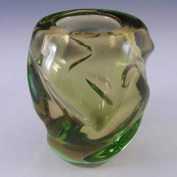 Skrdlovice #5530 Czech Amber & Green Glass Vase by Frantisek Zemek