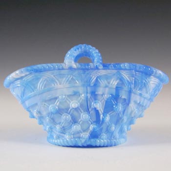 Victorian 1890's Malachite/Slag Blue Glass Basket Bowl
