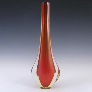 Murano/Venetian Red & Uranium Sommerso Glass Stem Vase