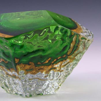 Mandruzzato Murano / Sommerso Textured Green Glass Bowl